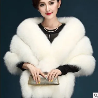 Fox Hair Shawl Wedding Dress Cheongsam Fur Cape Winter Coat for Women