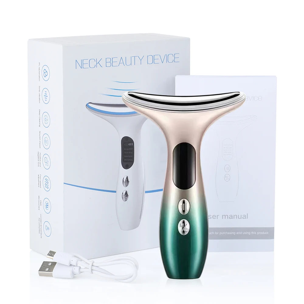 Neck Beauty Device EMS Micro-current, Three-color Light Firming and Rejuvenating Skin, Ion Importer Facial Lifting for Neck Lines