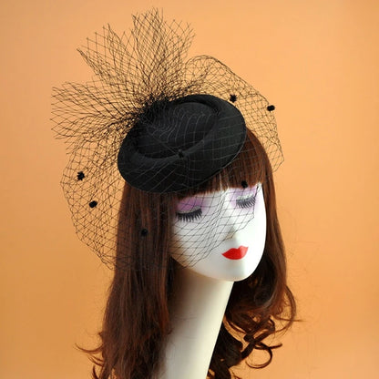 Vintage 20s Felt Pillbox Fascinator – Polka Dot Veil