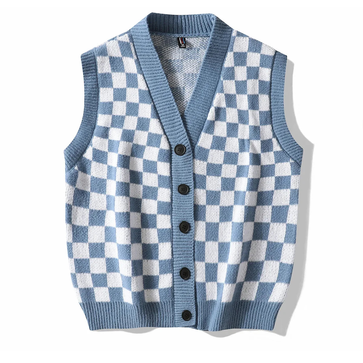 Men's Plaid Sweater Vest Sleeveless V-Neck Button Cardigan Vest Fashion Office Knitted Vest Classic Fit Tank Tops