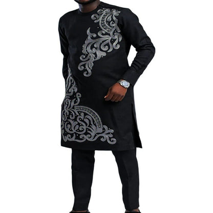 2pcs Traditional African Embroidery Shirt and Pants for men