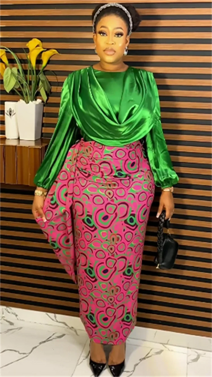 Satin Long Sleeve African Dress