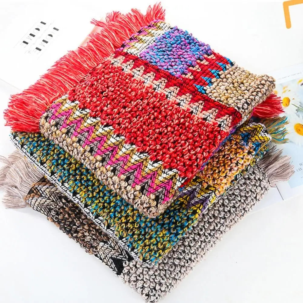 Coat Overlays Winter Warm Mongolian Poncho Ethnic Style Striped Knitting Wraps Polyester Pullover Tassel Shawl for Women