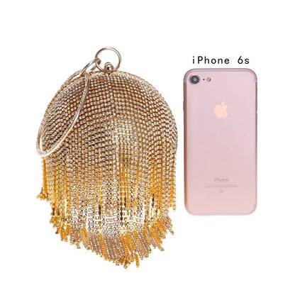 Circular Ring Evening Bags Metal Gold/Sliver Rhinestone Round Ball Handbags Elegant Luxury Clutch Purse Small Wedding Wallets