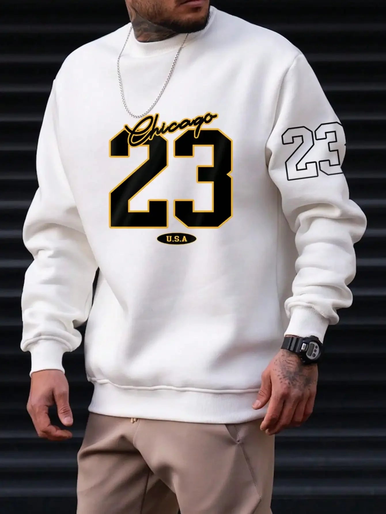 23 USA Art Letter Design Street Style Fleece Sweatshirt Casual Crewneck Pullover Hoodie for Men