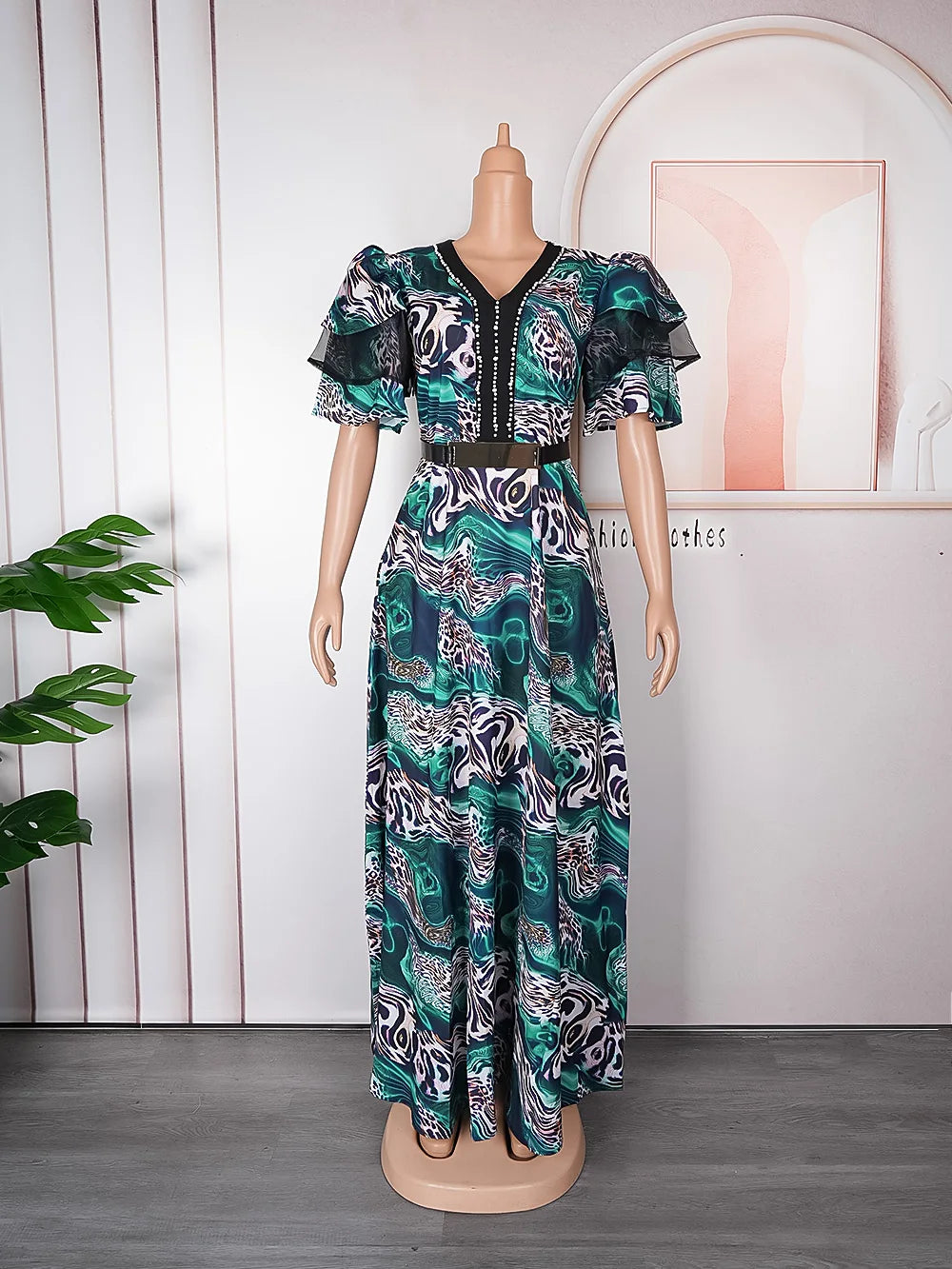 Printed Puff Short Sleeve Maxi African Dress