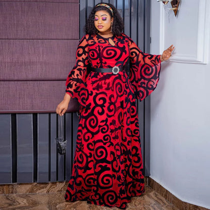 Long Sleeve Belted Maxi African Dress