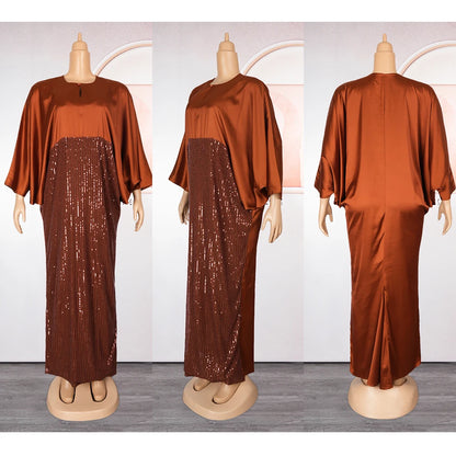 Satin Sequin Long Sleeve African Dress