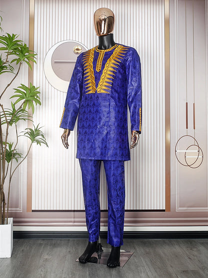 2 pcs Traditional African Dashiki Shirt and Pants for men