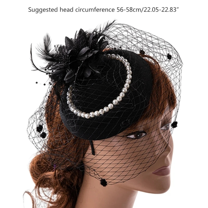 Feather Fascinator Headband – Elegant Veil Tea Party Hat