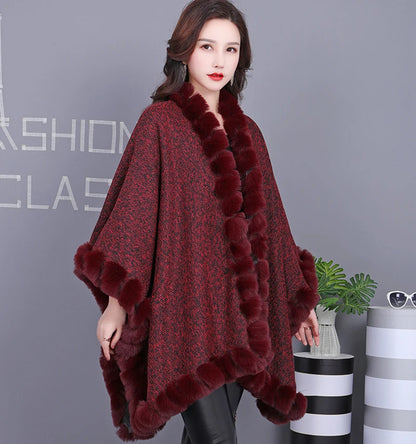 Luxury Faux Fur Coat Rabbit Fur Poncho Shawl Wraps Loose Fluffy Fur Long Cloak Cape for Women