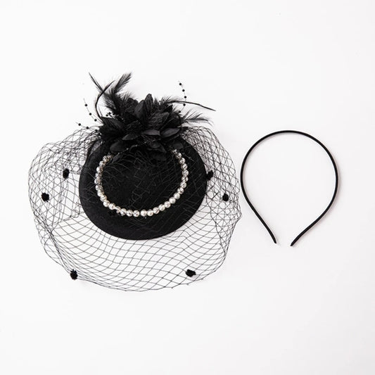 Feather Fascinator Headband – Elegant Veil Tea Party Hat