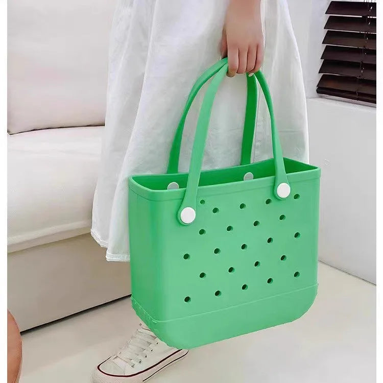 EVA Beach Basket Summer Picnic Tote Bag, Hole Waterproof Handbag, Pouch Shopping Shoulder Bag, Large Boggs Beach Bag