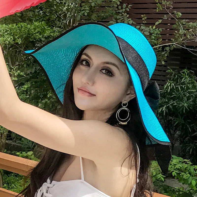 Women Summer Straw Hat For Beach Travel UV Protection Cut Bucket sun Cap Girl Sun Hat wide Brim