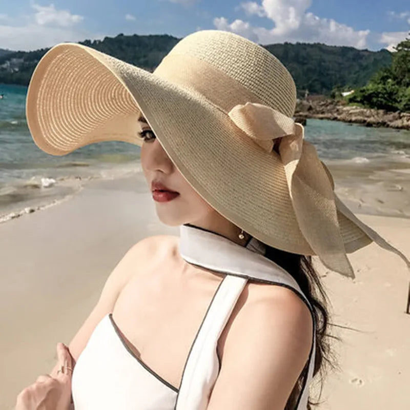 Women Summer Straw Hat For Beach Travel UV Protection Cut Bucket sun Cap Girl Sun Hat wide Brim