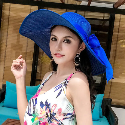 Women Summer Straw Hat For Beach Travel UV Protection Cut Bucket sun Cap Girl Sun Hat wide Brim