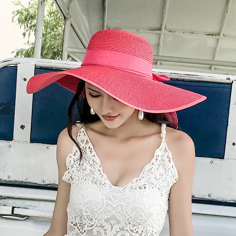 Women Summer Straw Hat For Beach Travel UV Protection Cut Bucket sun Cap Girl Sun Hat wide Brim