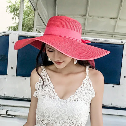 Women Summer Straw Hat For Beach Travel UV Protection Cut Bucket sun Cap Girl Sun Hat wide Brim