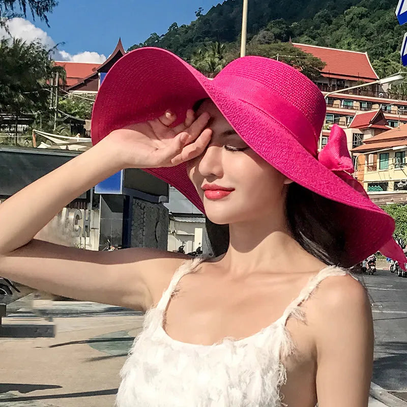 Women Summer Straw Hat For Beach Travel UV Protection Cut Bucket sun Cap Girl Sun Hat wide Brim