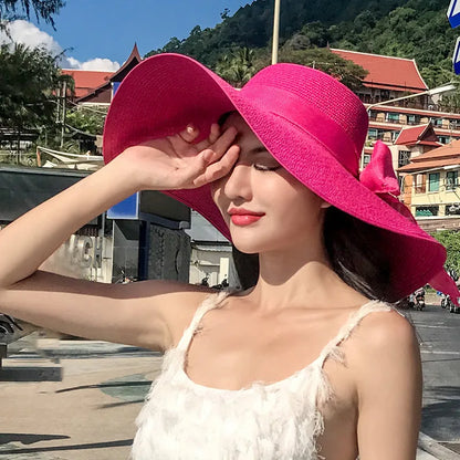 Women Summer Straw Hat For Beach Travel UV Protection Cut Bucket sun Cap Girl Sun Hat wide Brim