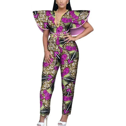 V-neck Romper Dashiki Print African Style