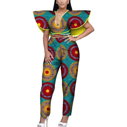 V-neck Romper Dashiki Print African Style