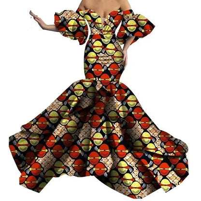 Fashionable Off Shoulder Pufff Sleeve African Bodycon Dress