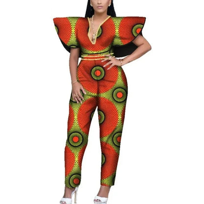 V-neck Romper Dashiki Print African Style