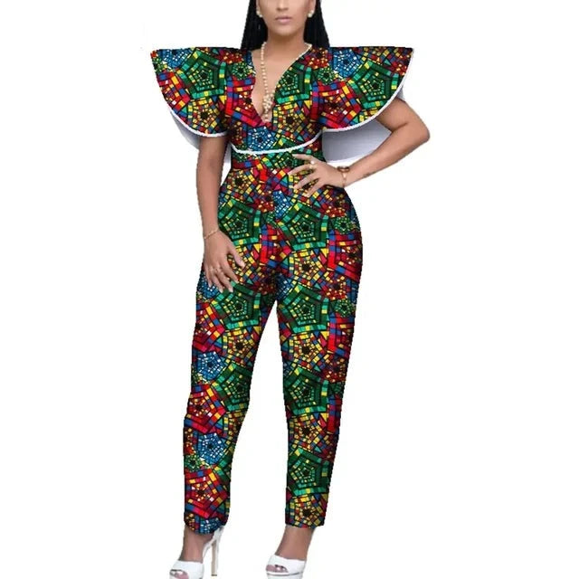 V-neck Romper Dashiki Print African Style