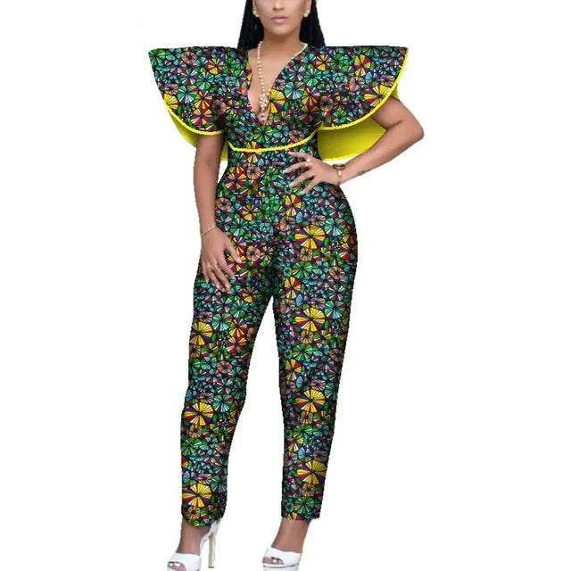 V-neck Romper Dashiki Print African Style