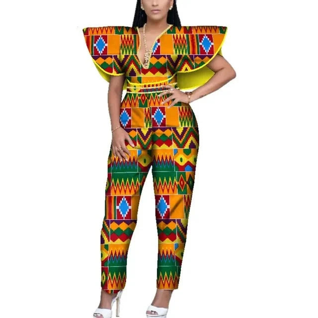 V-neck Romper Dashiki Print African Style