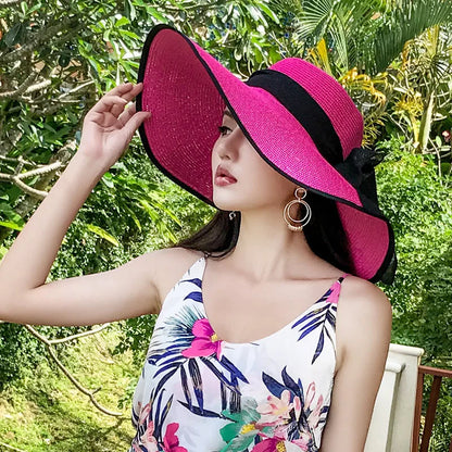 Women Summer Straw Hat For Beach Travel UV Protection Cut Bucket sun Cap Girl Sun Hat wide Brim