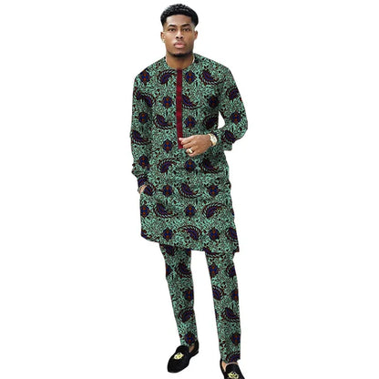 2 pcs Traditional African Dashiki Print Shirt and Pants for men