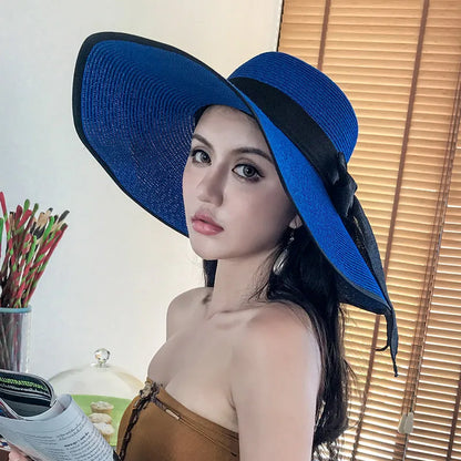 Women Summer Straw Hat For Beach Travel UV Protection Cut Bucket sun Cap Girl Sun Hat wide Brim