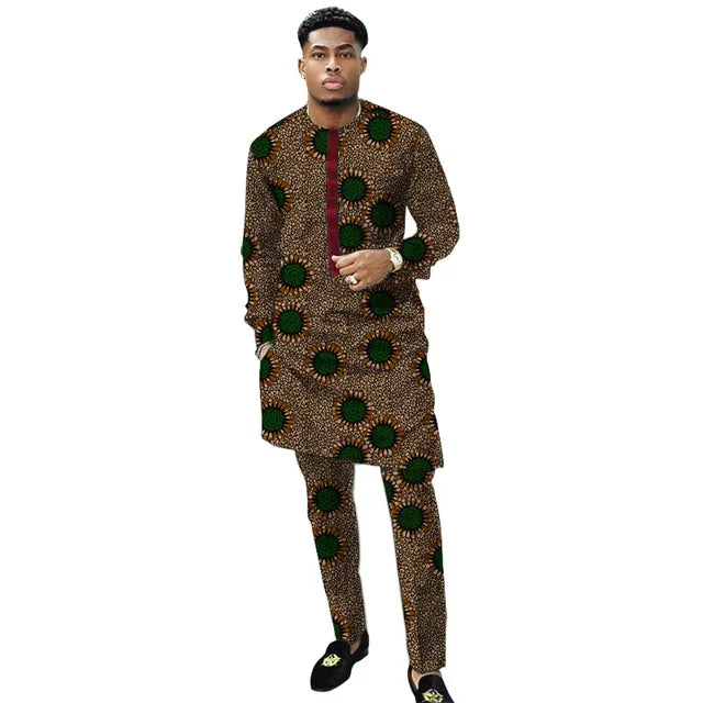 2 pcs Traditional African Dashiki Print Shirt and Pants for men