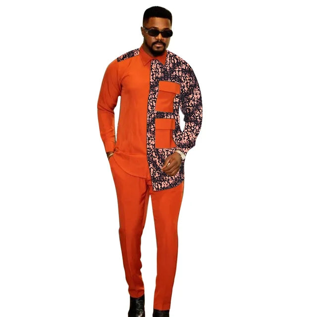 2 pcs Traditional African Dashiki Shirt and Pants for men