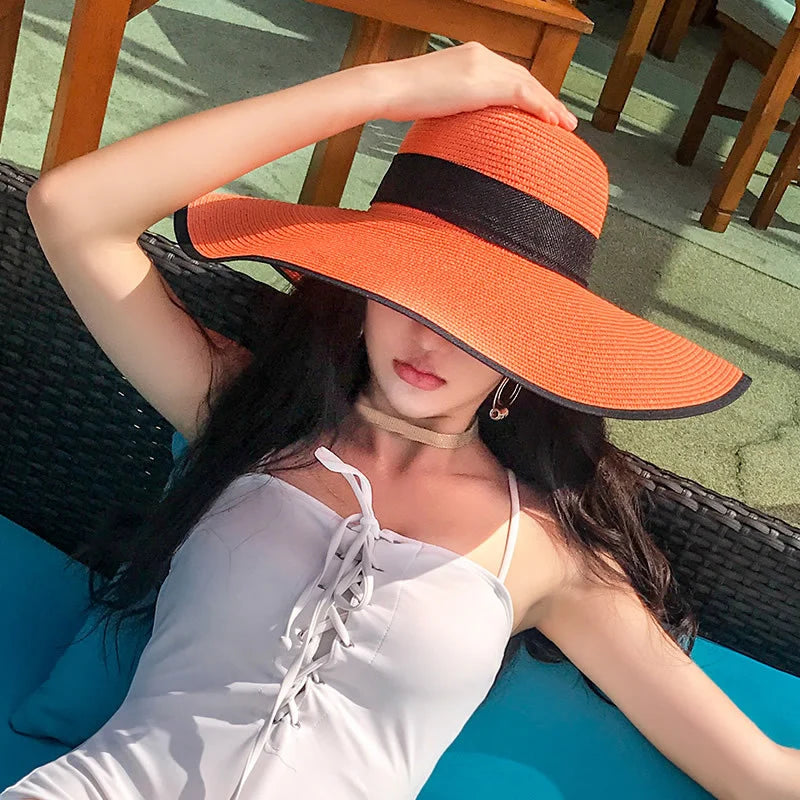 Women Summer Straw Hat For Beach Travel UV Protection Cut Bucket sun Cap Girl Sun Hat wide Brim