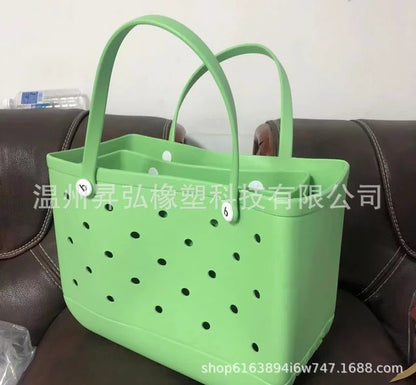 Extra Large Boggs Beach Summer Travel Bag, EVA Beach Basket Women Picnic Tote Bag, Holes Waterproof Washable Handbag Shoulder Bag