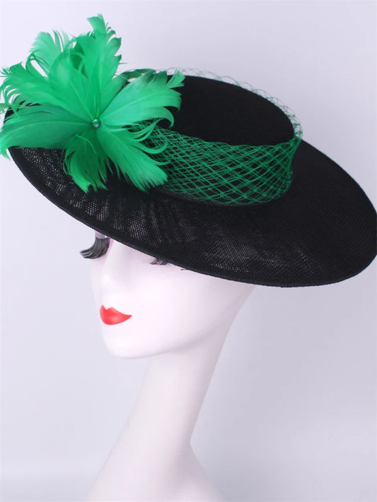 Women's green floral fascinator headpiece for church and special occasions