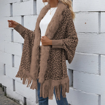 Knitting Capes & Ponchos Autumn Winter Coat Jacket Basic Leopard for Women