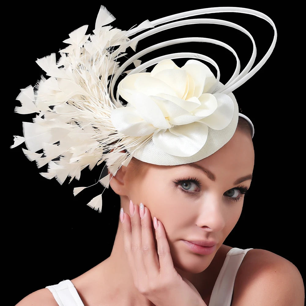 Fancy Sinamay Floral Fascinator – Feather Headpiece for Weddings