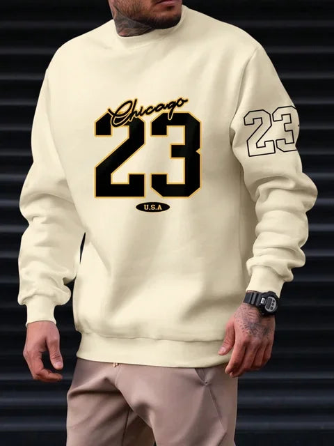 23 USA Art Letter Design Street Style Fleece Sweatshirt Casual Crewneck Pullover Hoodie for Men