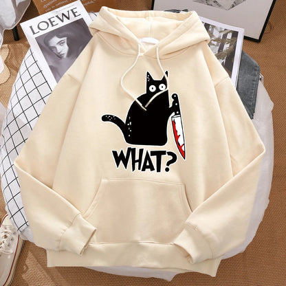 What Cute Little Black Cat Holding A Knife Men Sweatshirt Hip Hop Pullover HoodieUnisex for Men and Women