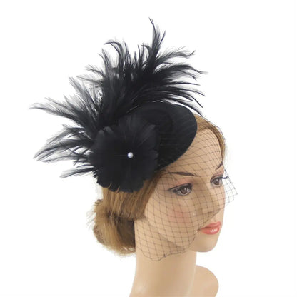 Handmade Lace & Feather Fascinator Bow Hair Clip