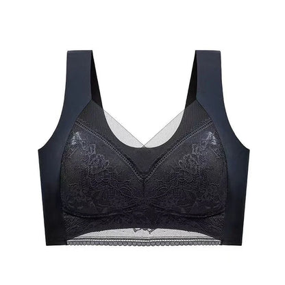 Sexy Lace Bra for Women, Perspective Full Cup Solid Color Brassiere V-Neck Seamless Crop Top, Female Push Up Breathable Lingerie