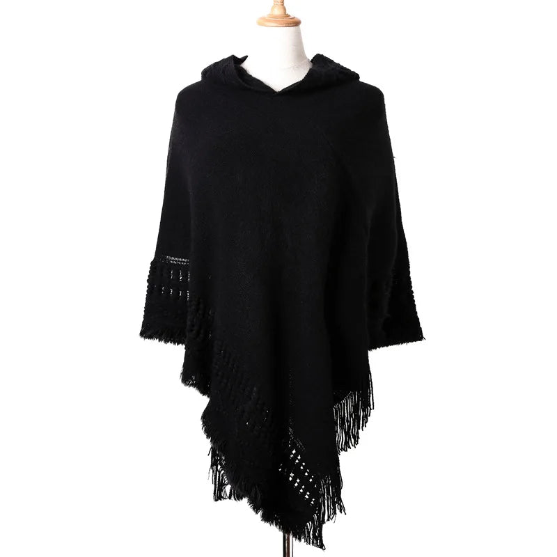 Tassel Cape Coat Fringe Poncho Oblique Stripe Coat Bohemian Shawl Scarf for Women