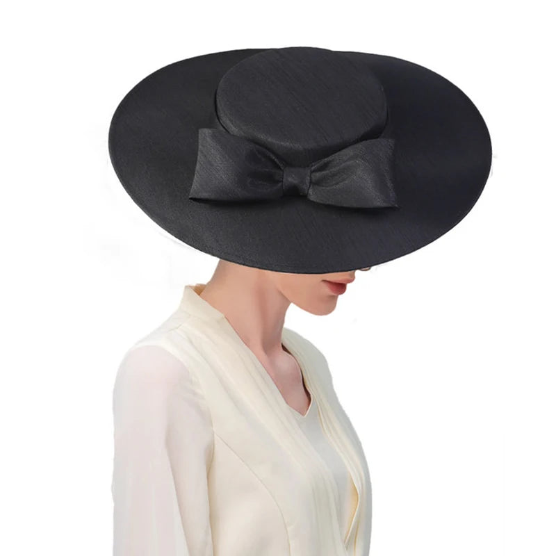Wide Brim Church Fascinator – Big Bowknot Hat for Weddings