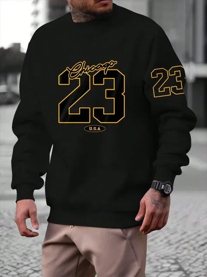 23 USA Art Letter Design Street Style Fleece Sweatshirt Casual Crewneck Pullover Hoodie for Men