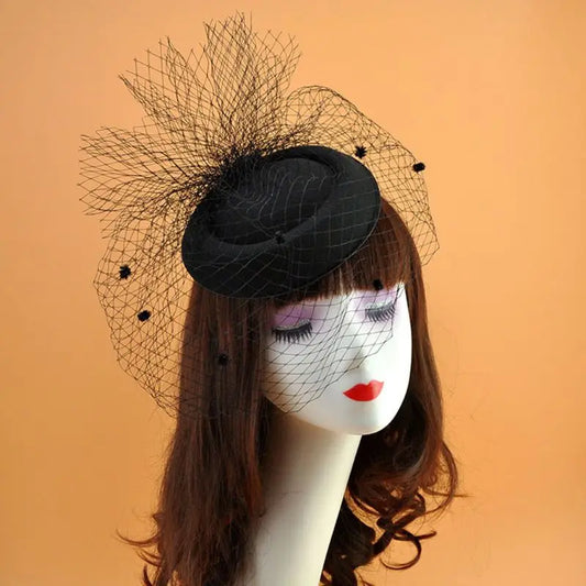 Vintage 20s Felt Pillbox Fascinator – Polka Dot Veil