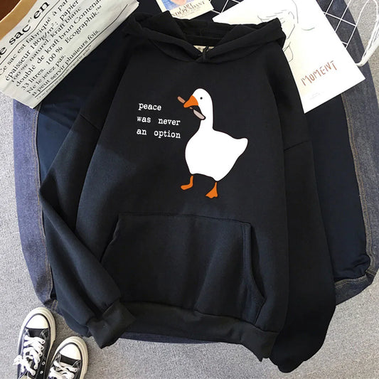 Peace Was Never An Option Goose Printing Cute Casual Pocket Warm Pullover Sweatshirt Hoodie for Women and Men